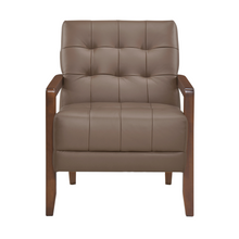 Load image into Gallery viewer, Accent Chair - Brown Top Grain Leather - Solid Wood Frame Walnut Finish
