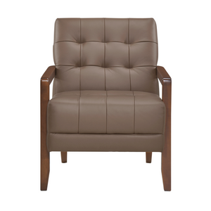 Accent Chair - Brown Top Grain Leather - Solid Wood Frame Walnut Finish