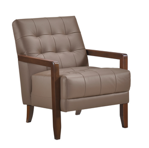 Accent Chair - Brown Top Grain Leather - Solid Wood Frame Walnut Finish