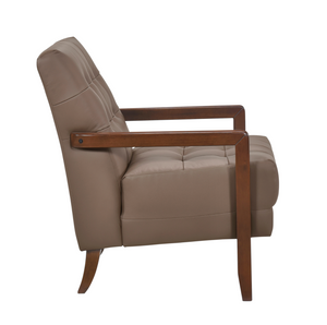 Accent Chair - Brown Top Grain Leather - Solid Wood Frame Walnut Finish