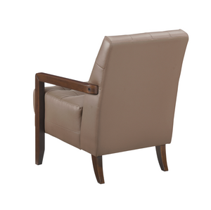 Accent Chair - Brown Top Grain Leather - Solid Wood Frame Walnut Finish