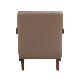 Accent Chair - Brown Top Grain Leather - Solid Wood Frame Walnut Finish