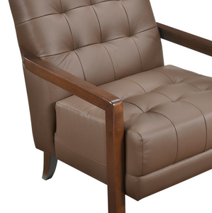 Accent Chair - Brown Top Grain Leather - Solid Wood Frame Walnut Finish