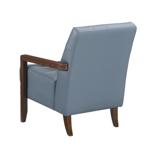 Accent Chair - Blue Top Grain Leather - Solid Wood Frame Walnut Finish