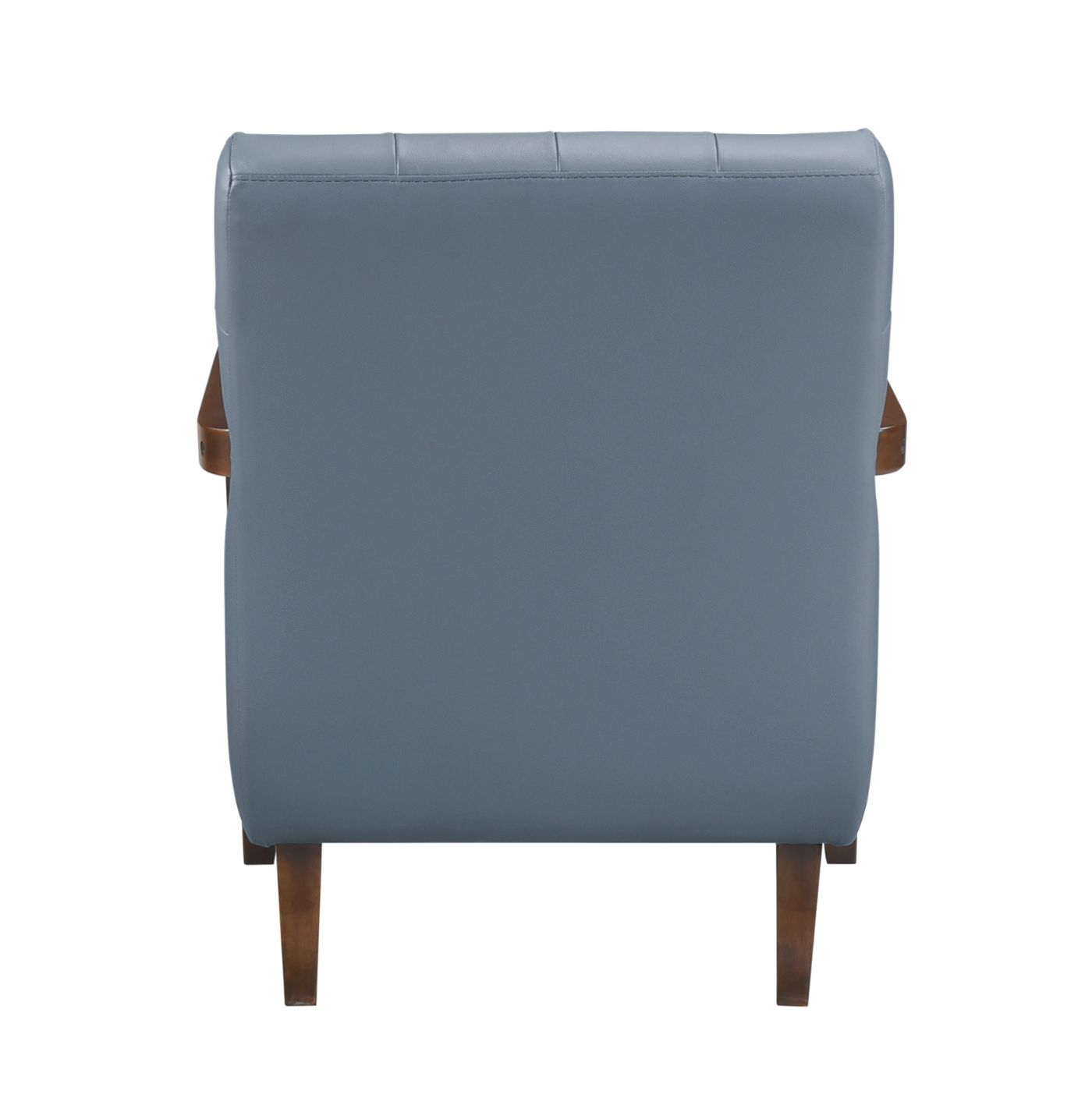 Accent Chair - Blue Top Grain Leather - Solid Wood Frame Walnut Finish