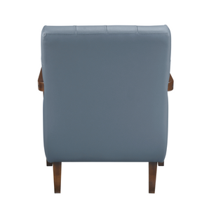 Accent Chair - Blue Top Grain Leather - Solid Wood Frame Walnut Finish