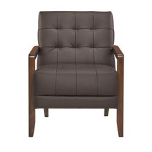 Load image into Gallery viewer, Accent Chair - Dark Brown Top Grain Leather - Solid Wood Frame Walnut Finish
