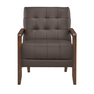 Accent Chair - Dark Brown Top Grain Leather - Solid Wood Frame Walnut Finish