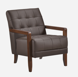 Accent Chair - Dark Brown Top Grain Leather - Solid Wood Frame Walnut Finish