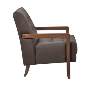 Accent Chair - Dark Brown Top Grain Leather - Solid Wood Frame Walnut Finish