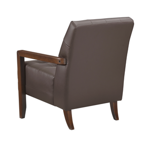 Accent Chair - Dark Brown Top Grain Leather - Solid Wood Frame Walnut Finish