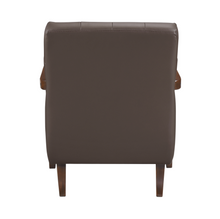 Load image into Gallery viewer, Accent Chair - Dark Brown Top Grain Leather - Solid Wood Frame Walnut Finish
