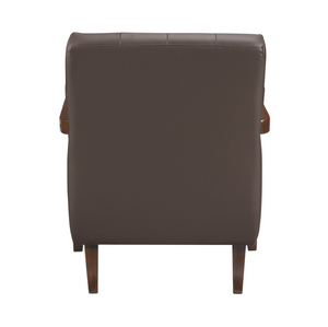 Accent Chair - Dark Brown Top Grain Leather - Solid Wood Frame Walnut Finish