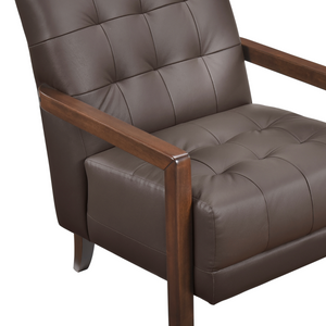 Accent Chair - Dark Brown Top Grain Leather - Solid Wood Frame Walnut Finish