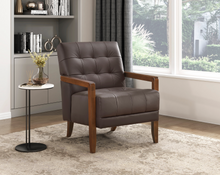 Load image into Gallery viewer, Accent Chair - Dark Brown Top Grain Leather - Solid Wood Frame Walnut Finish
