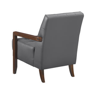 Accent Chair - Dark Grey Top Grain Leather - Solid Wood Frame Walnut Finish