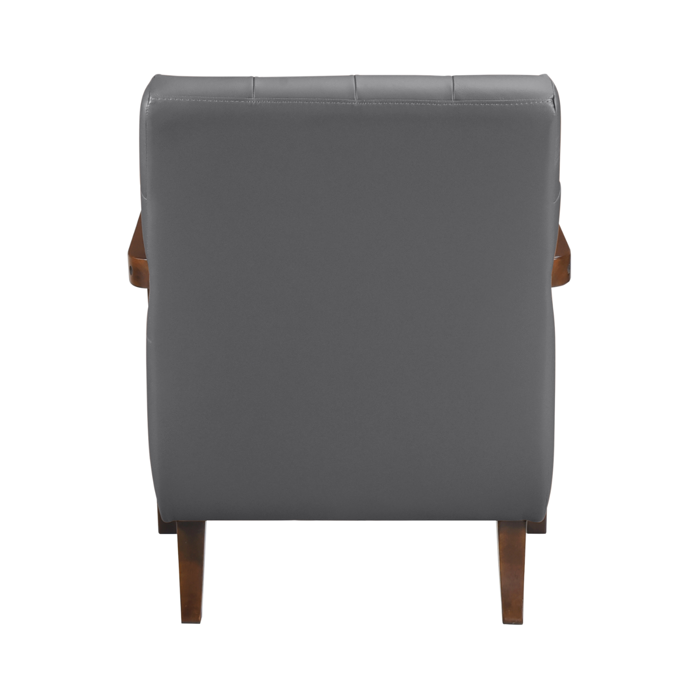 Accent Chair - Dark Grey Top Grain Leather - Solid Wood Frame Walnut Finish