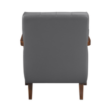 Load image into Gallery viewer, Accent Chair - Dark Grey Top Grain Leather - Solid Wood Frame Walnut Finish
