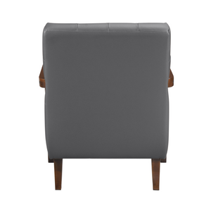 Accent Chair - Dark Grey Top Grain Leather - Solid Wood Frame Walnut Finish