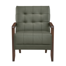 Load image into Gallery viewer, Accent Chair - Green Top Grain Leather - Solid Wood Frame Walnut Finish
