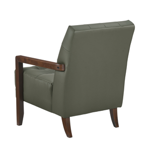 Accent Chair - Green Top Grain Leather - Solid Wood Frame Walnut Finish