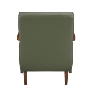 Accent Chair - Green Top Grain Leather - Solid Wood Frame Walnut Finish