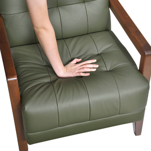 Accent Chair - Green Top Grain Leather - Solid Wood Frame Walnut Finish