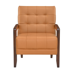 Accent Chair - Orange Top Grain Leather - Solid Wood Frame Walnut Finish