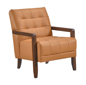 Accent Chair - Orange Top Grain Leather - Solid Wood Frame Walnut Finish