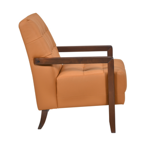 Accent Chair - Orange Top Grain Leather - Solid Wood Frame Walnut Finish