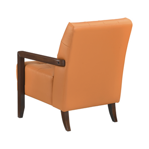 Accent Chair - Orange Top Grain Leather - Solid Wood Frame Walnut Finish