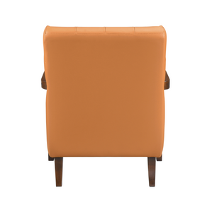 Accent Chair - Orange Top Grain Leather - Solid Wood Frame Walnut Finish