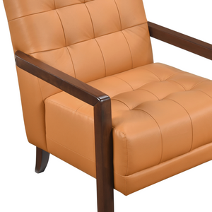 Accent Chair - Orange Top Grain Leather - Solid Wood Frame Walnut Finish