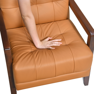 Accent Chair - Orange Top Grain Leather - Solid Wood Frame Walnut Finish