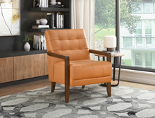 Load image into Gallery viewer, Accent Chair - Orange Top Grain Leather - Solid Wood Frame Walnut Finish
