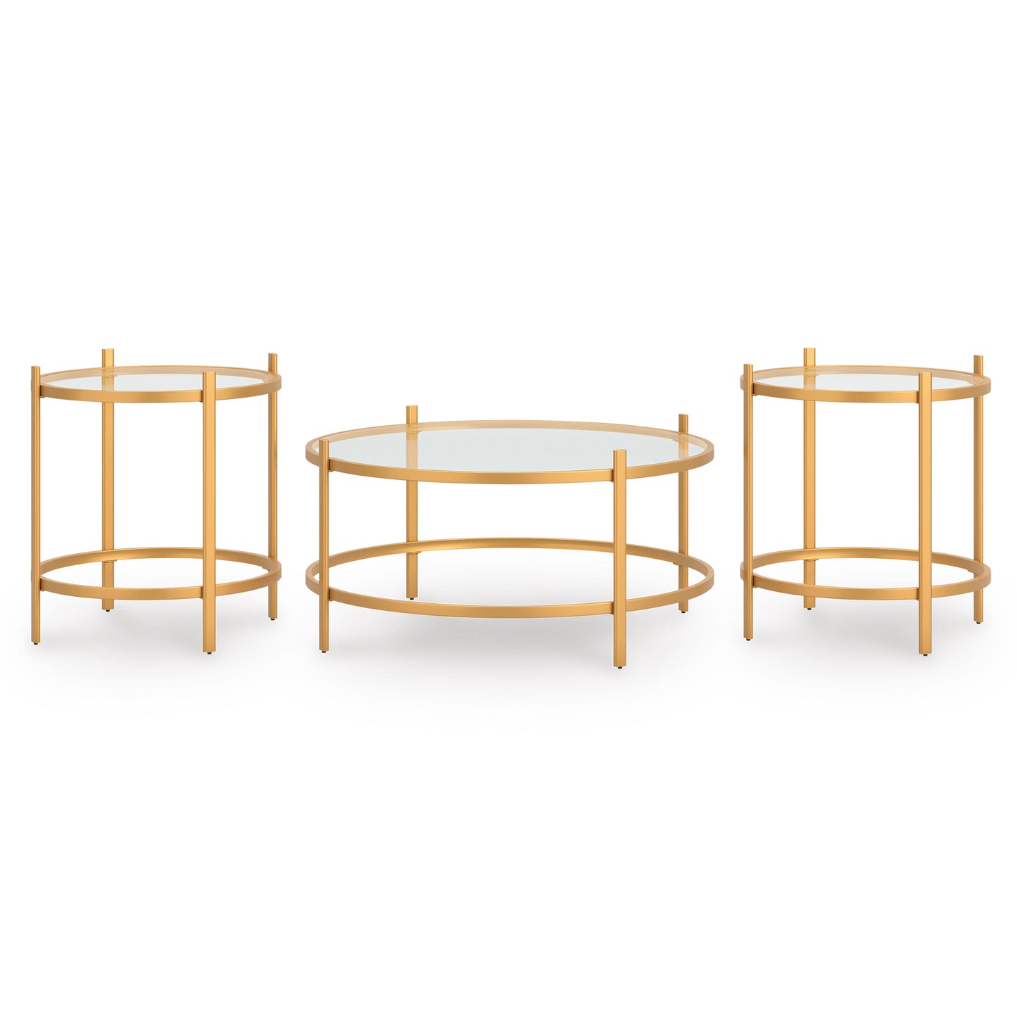 Pearlox Gold and Glass Coffee Table Set