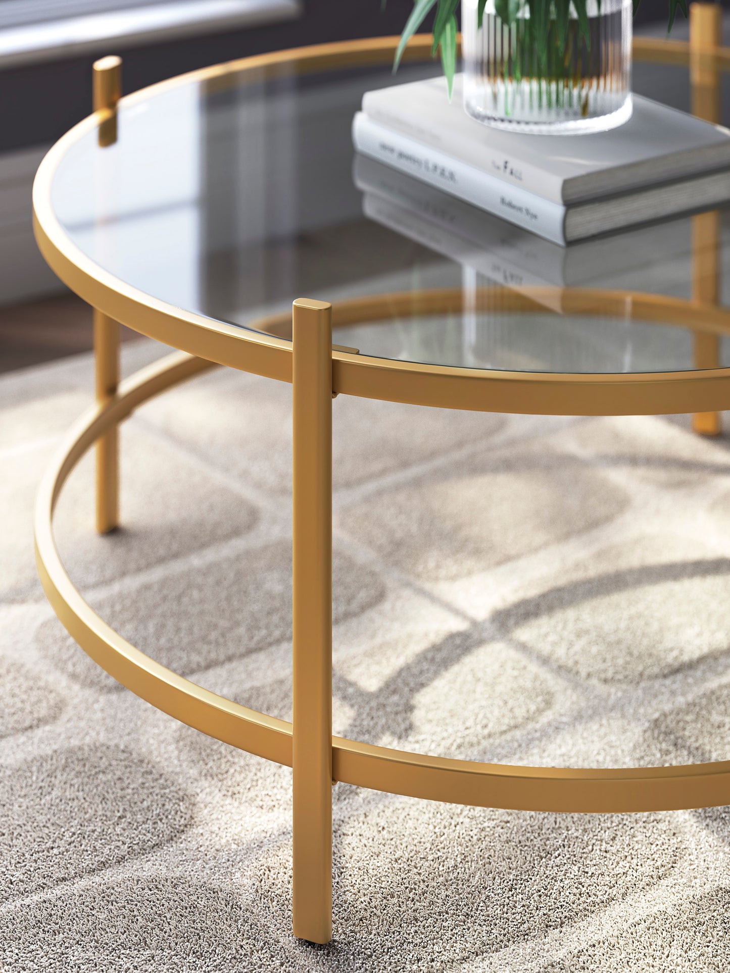 Pearlox Gold and Glass Coffee Table Set