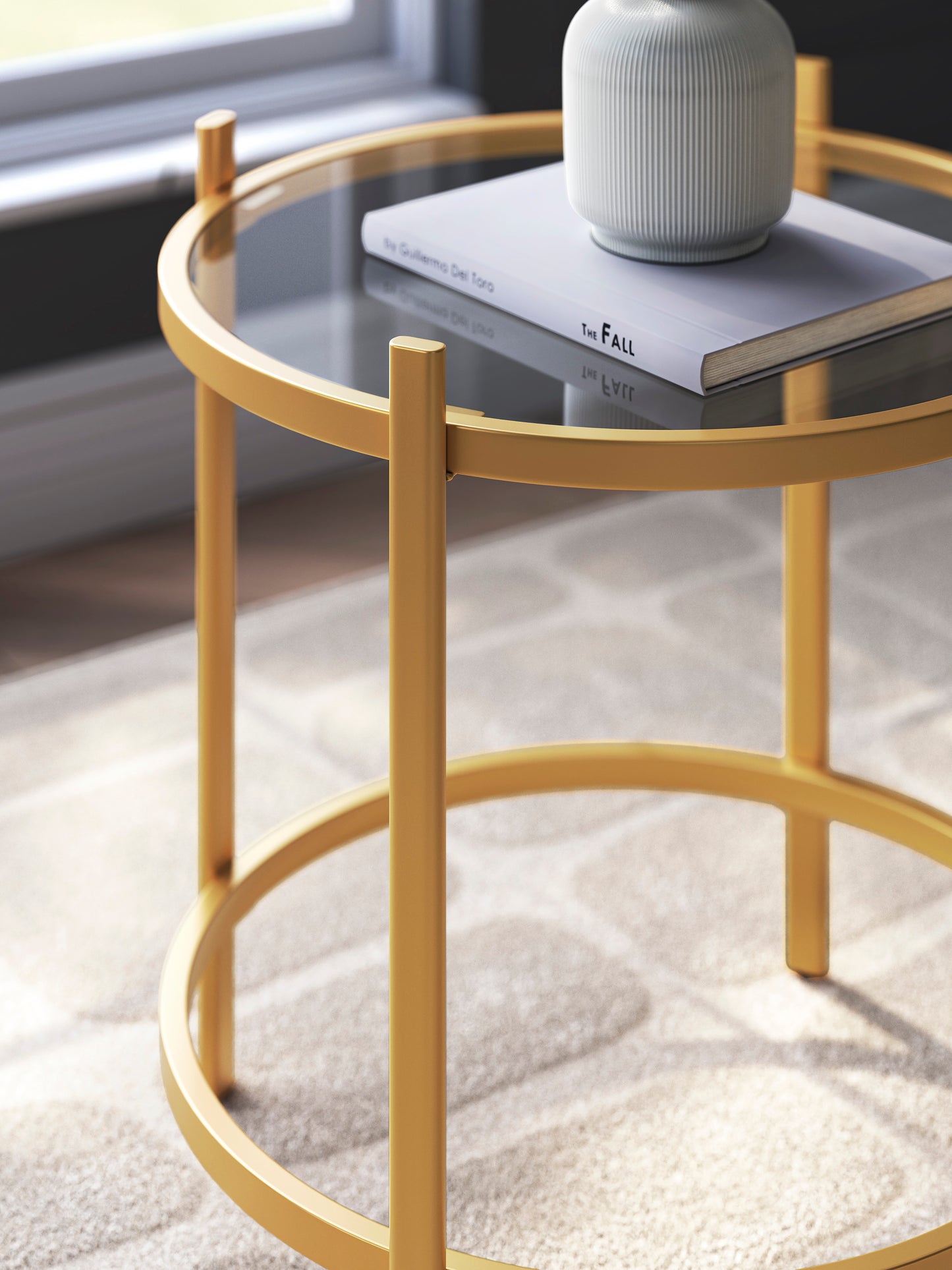 Pearlox Gold and Glass Coffee Table Set