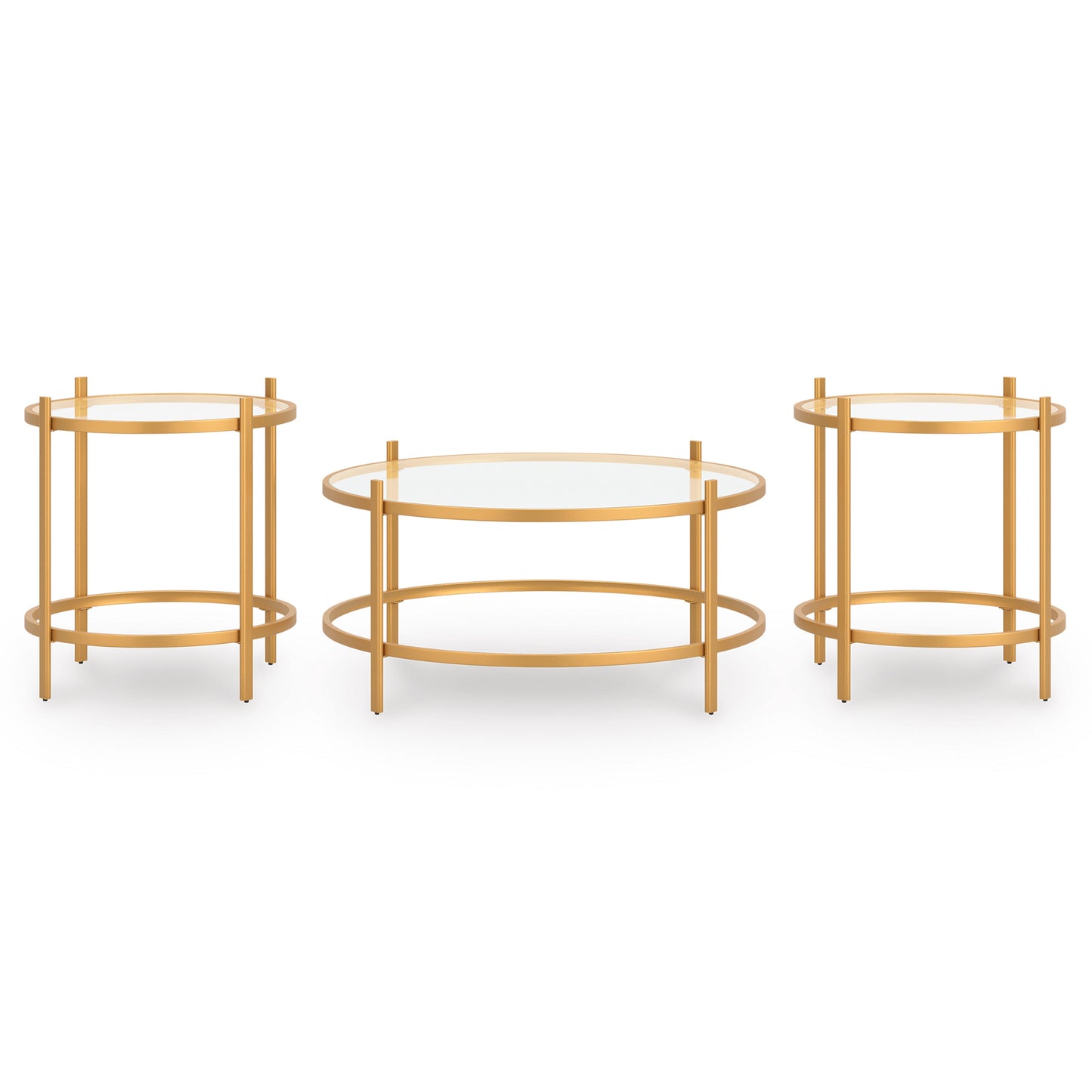 Pearlox Gold and Glass Coffee Table Set