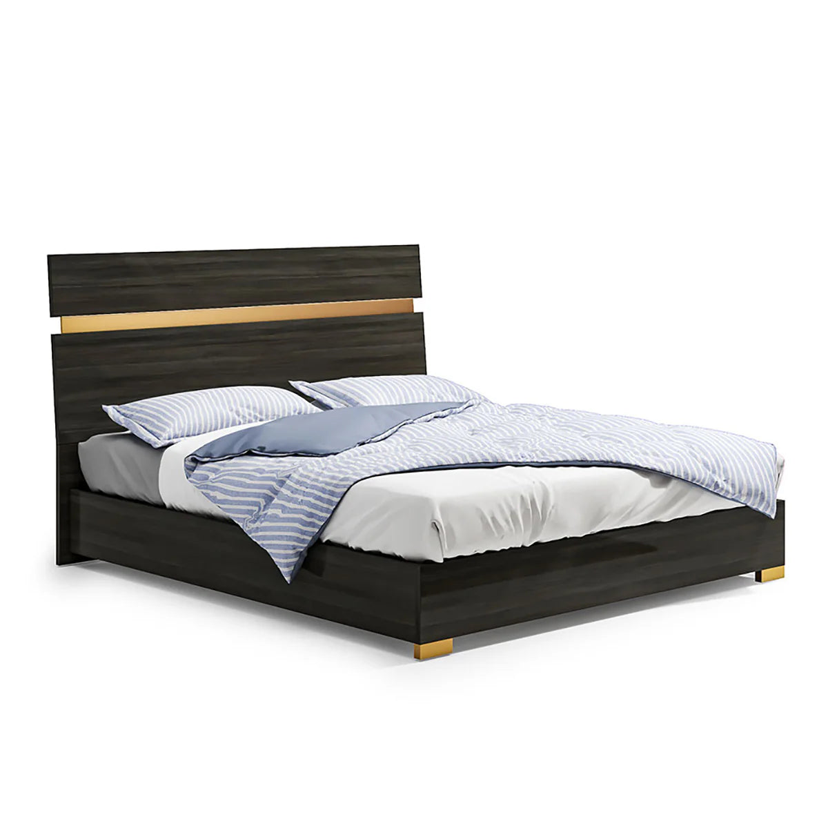 Yvette - Modern Dark Gray Bedroom Set with Gold Accents and LED Lightning