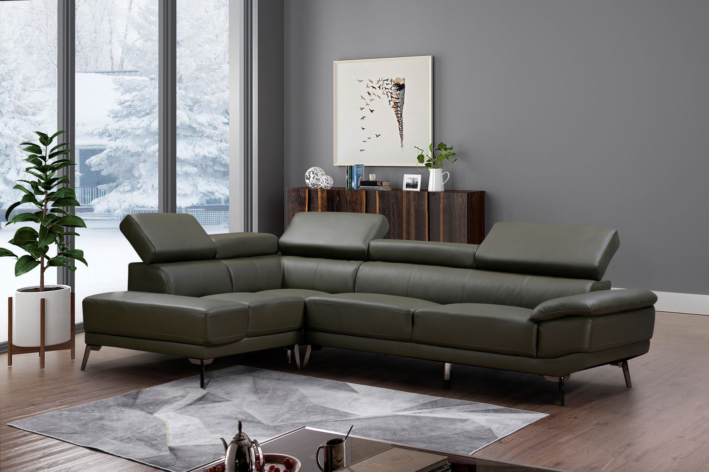 New Delhi Sectional - Genuine Leather Match