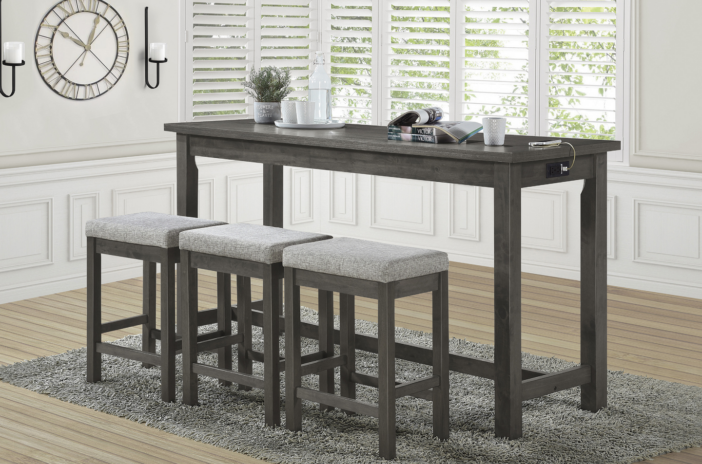 Alexandria - Gray - Counter Height Table With 3 Bar Stools - 4 Piece Set